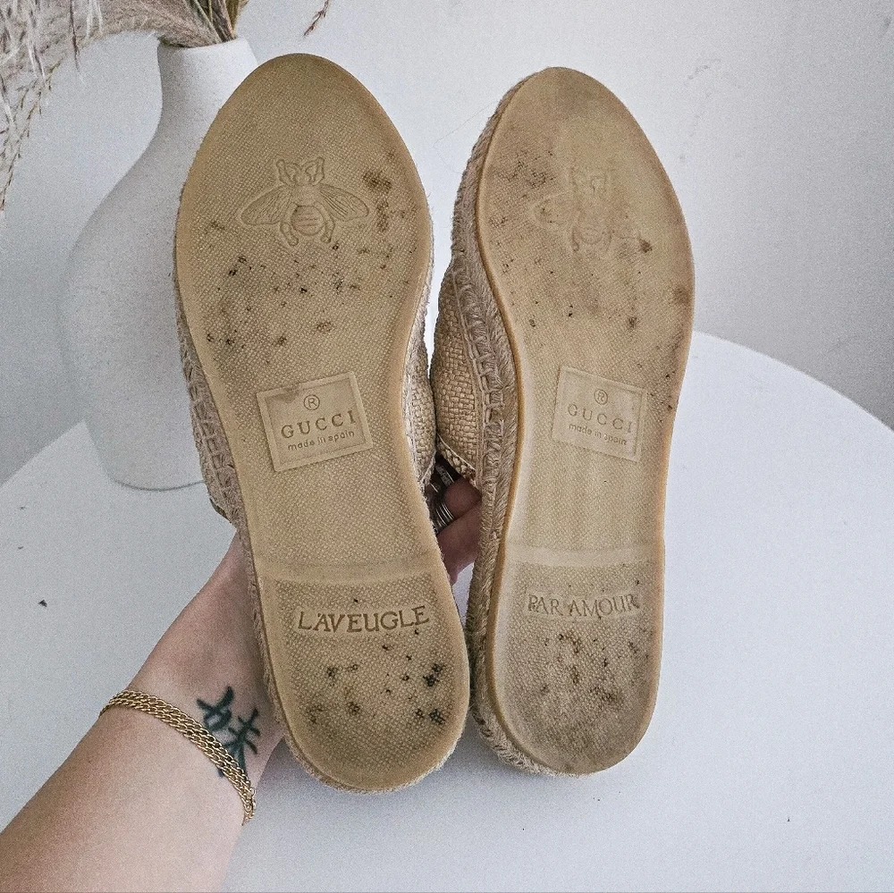 Gucci Straw Elaphe Matelasse GG marmont espadrille slides mules - Picture 8 of 10